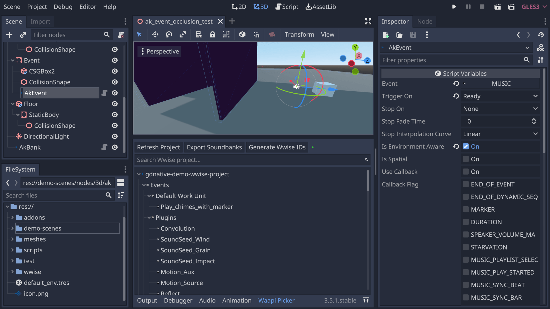 Shows the Wwise integration for Godot 3.5